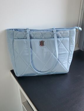 INC International Concepts Light Blue Quilted Tote with Silver Accent